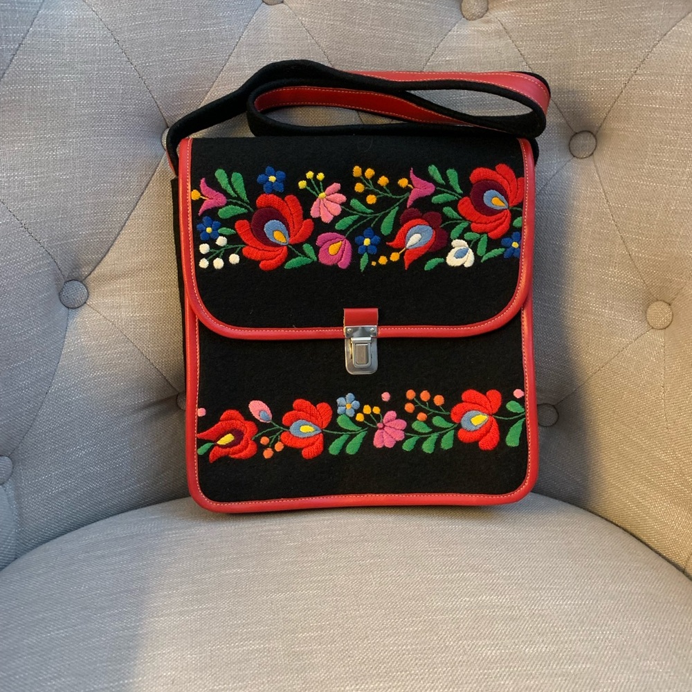 Vintage antique eastern European embroidered folk art bag